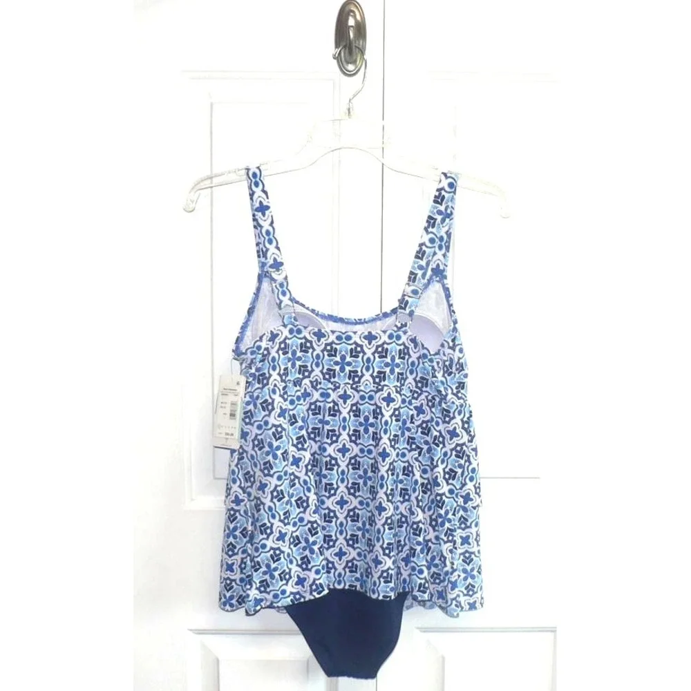 Swim Solutions Women's High-Low Double-Tier One-Piece Swimsuit in Blue Size 8 - Picture 7 of 9